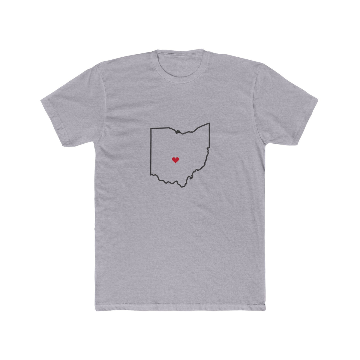Ohio Columbus Mission Heart Map shirt in Heather Grey: Ohio outline with a red heart, front view