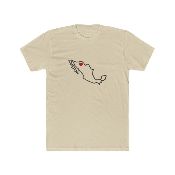 Mexico Ciudad Juarez Mission Heart Map shirt in Cream: Mexico outline with a red heart, front view