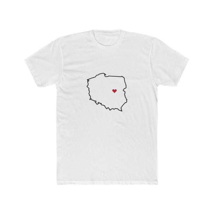 Poland Warsaw Mission Heart Map shirt in White: Poland outline with a red heart, front view