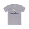 California Riverside Mission Flag Map shirt in Heather Grey: California state flag in the outline of California with navy lettering, front view
