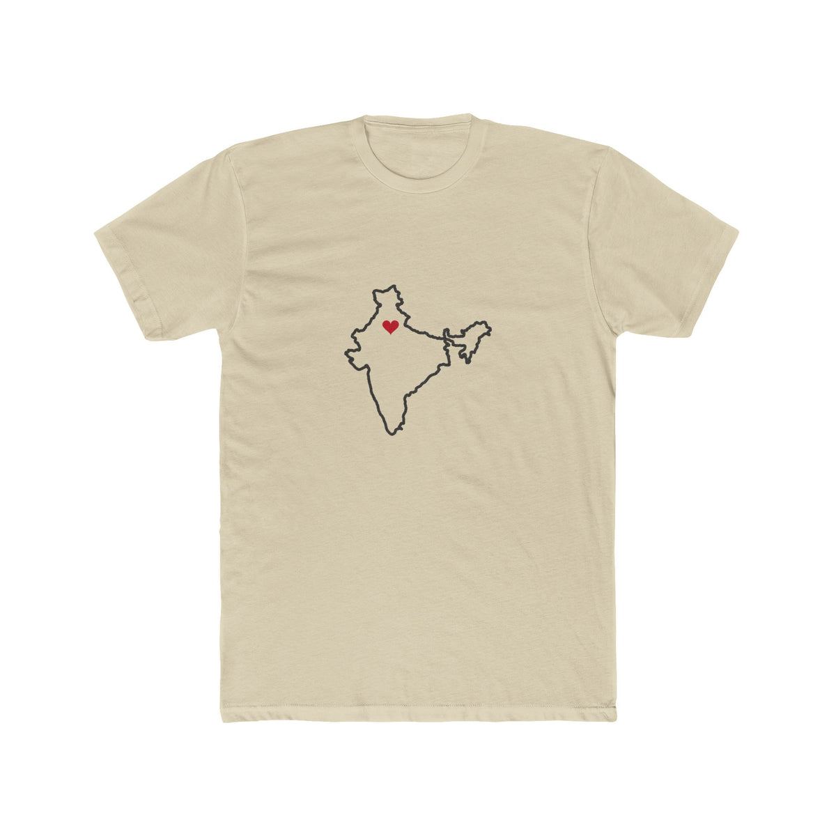 India New Delhi Mission Heart Map shirt in Cream: India outline with a red heart, front view