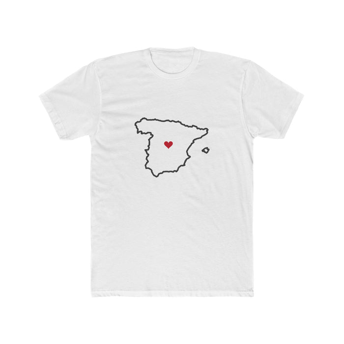 Spain Madrid East Mission Heart Map shirt in White: Spain outline with a red heart, front view