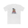Utah Salt Lake City South Mission Flag Map shirt in White: Utah state flag in the outline of Utah with navy lettering, front view