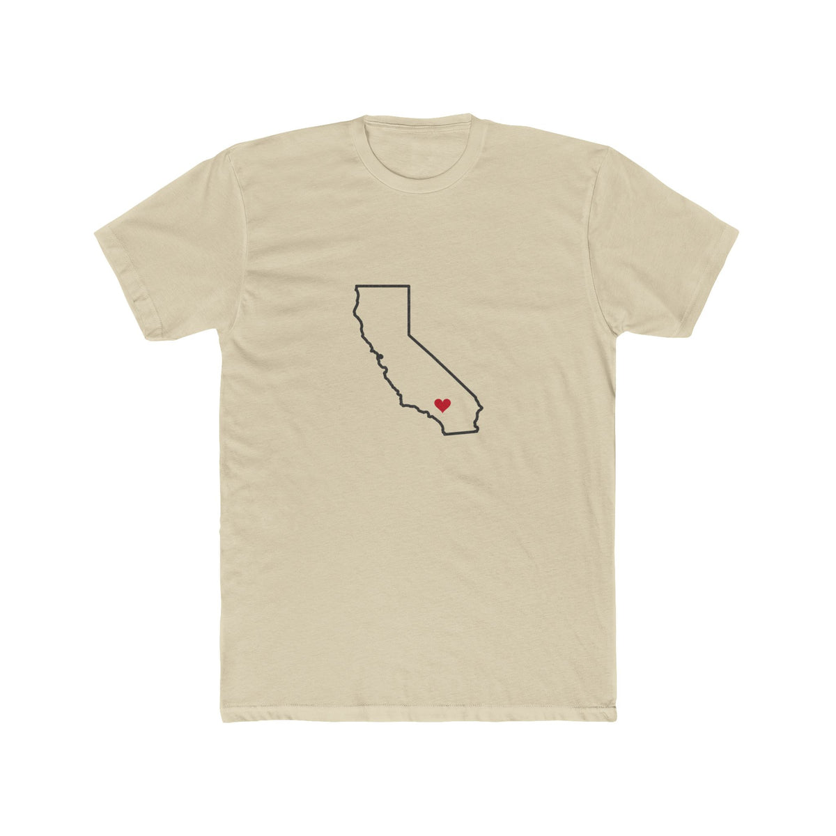 California Victorville Mission Heart Map shirt in Cream: California outline with a red heart, front view