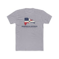 Dominican Republic Santo Domingo North Mission Flag Map shirt in Heather Grey: flag of the Dominican Republic in the outline of the Dominican Republic with navy lettering, front view