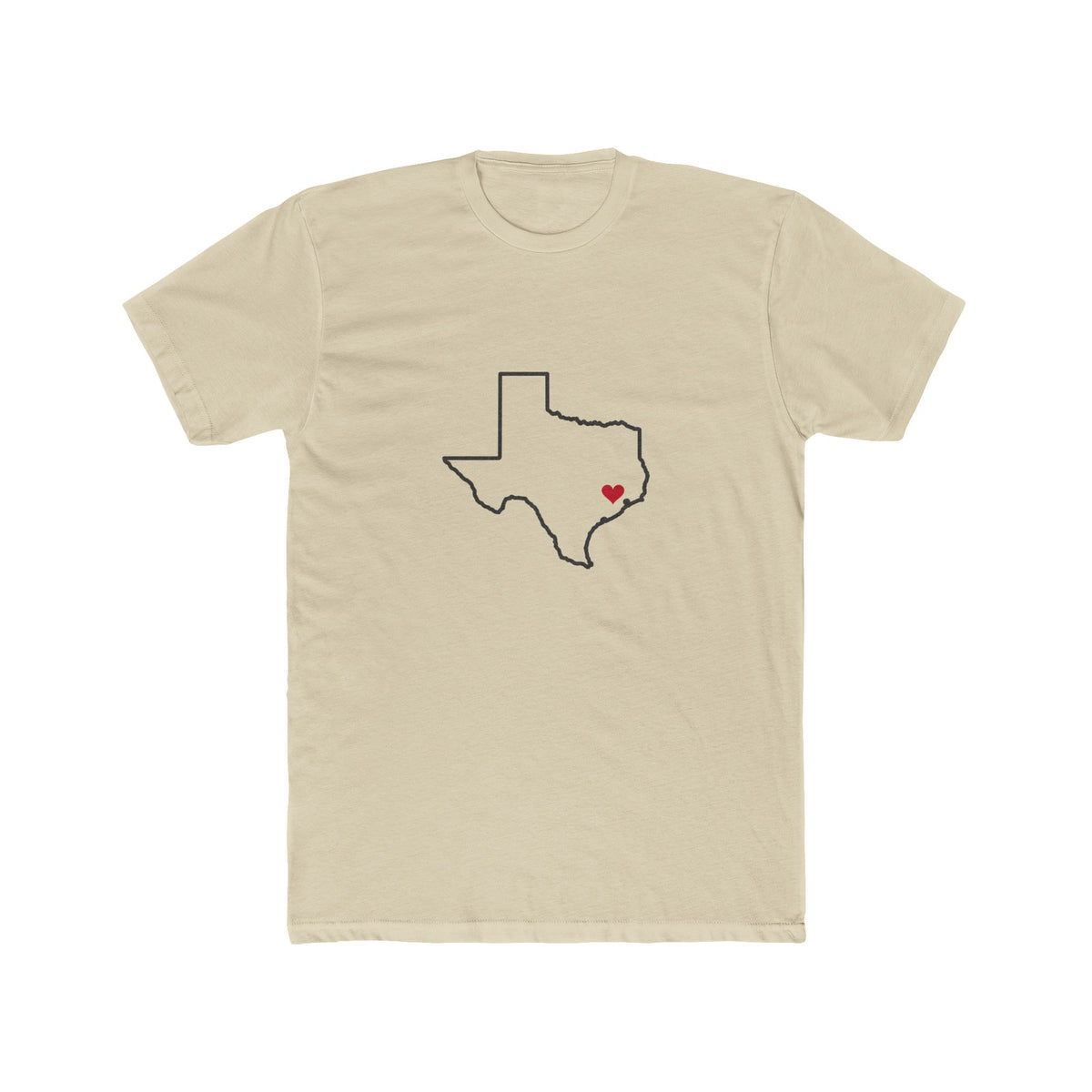 Texas Houston East Mission Heart Map shirt in Cream: Texas outline with a red heart, front view