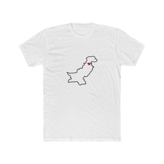 Pakistan Service Mission Heart Map shirt in White: Pakistan outline with a red heart, front view