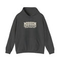 Arizona Phoenix West Mission Hoodie in Dark Heather, front view with the varsity mission design