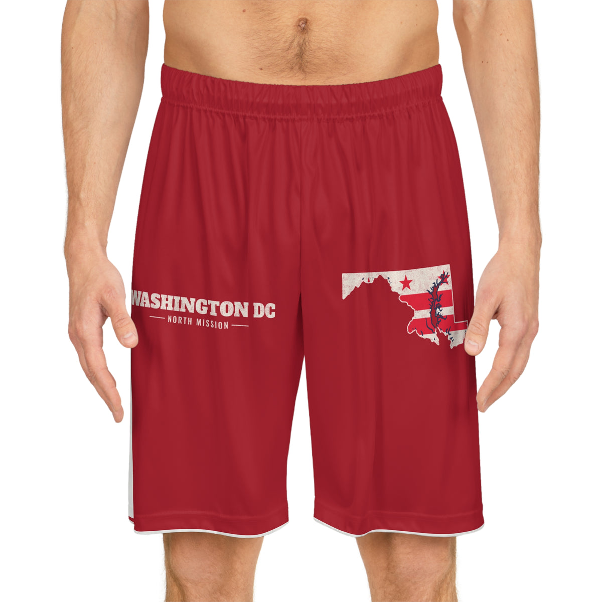 Washington DC North Mission Basketball Shorts, worn, front view
