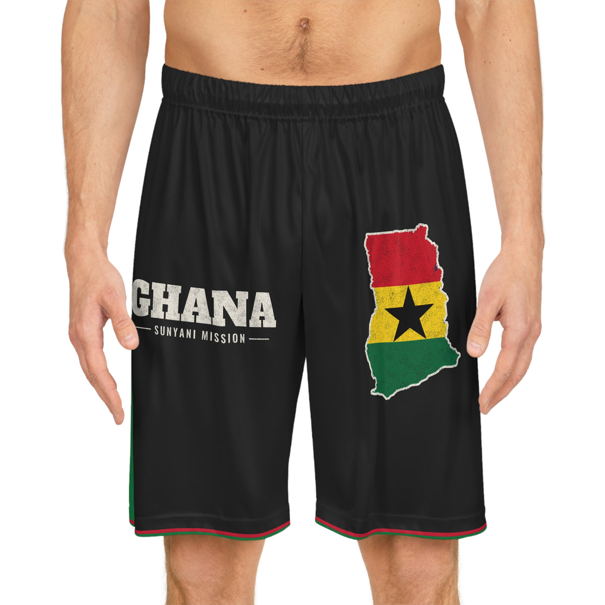 Ghana Sunyani Mission Basketball Shorts, worn, front view