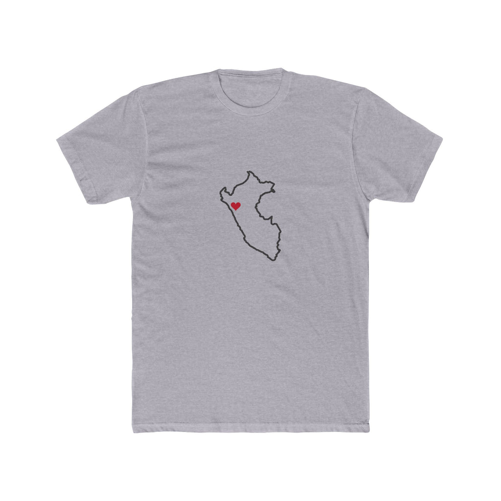 Peru Trujillo North Mission Heart Map shirt in Heather Grey: Peru outline with a red heart, front view