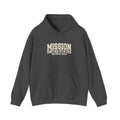 Oklahoma Tulsa Mission Hoodie in Dark Heather, front view with the varsity mission design