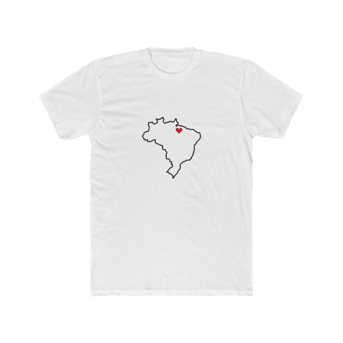 Brazil Belem Mission Heart Map shirt in White: Brazil outline with a red heart, front view