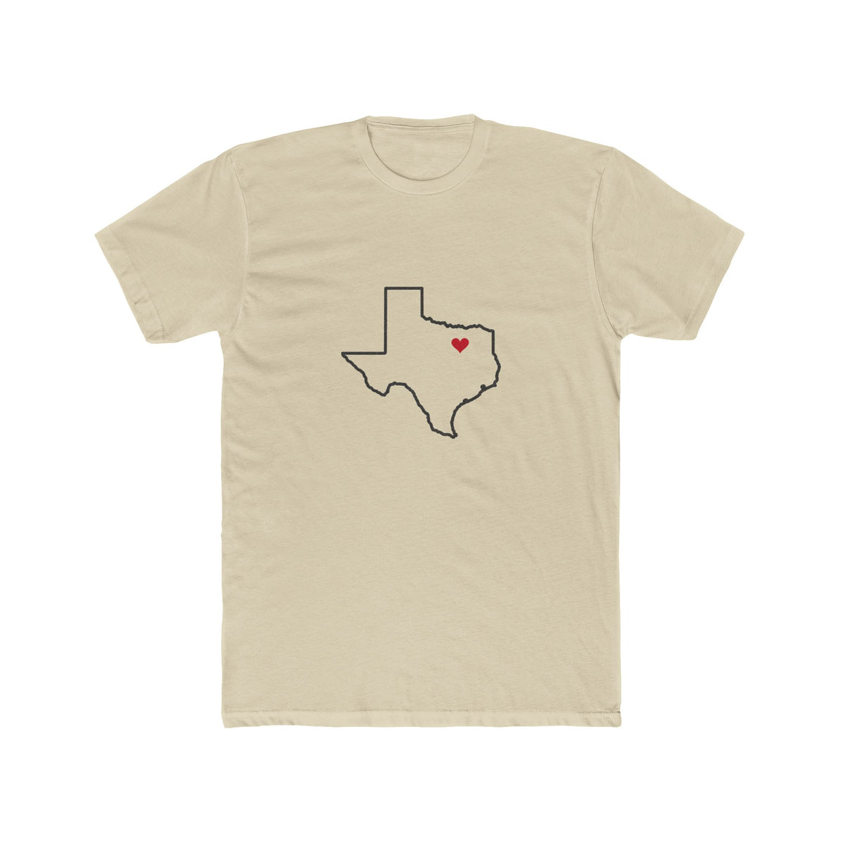 Texas Dallas South Mission Heart Map shirt in Cream: Texas outline with a red heart, front view