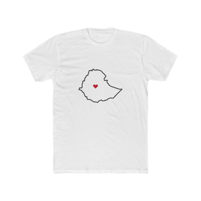 Ethiopia Addis Ababa Mission Heart Map shirt in White: Ethiopia outline with a red heart, front view