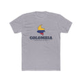 Colombia Bogota North Mission Flag Map shirt in Heather Grey: flag of Colombia in the outline of Colombia with navy lettering, front view