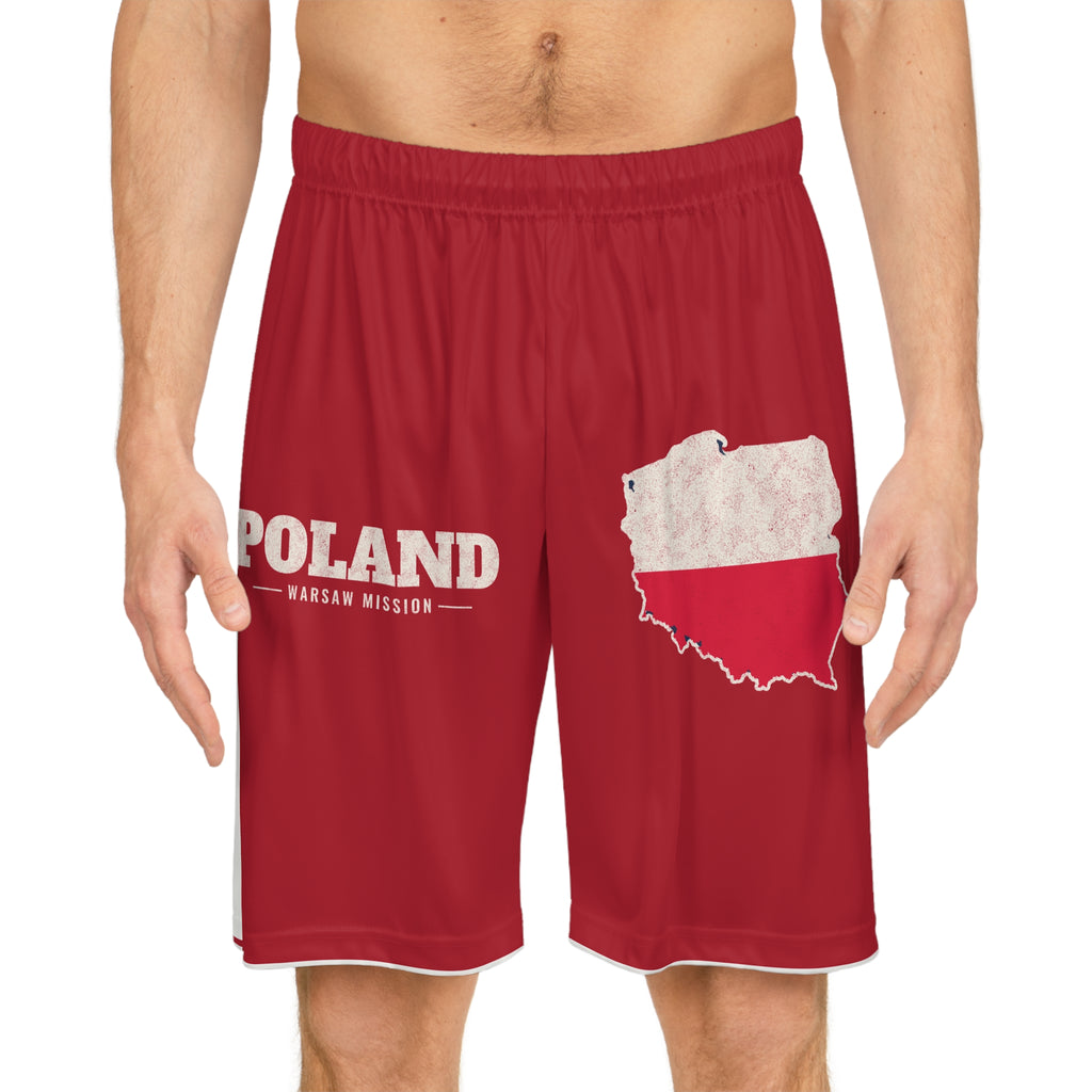 Poland Warsaw Mission Basketball Shorts, worn, front view
