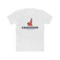 Cameroon Yaounde Mission Flag Map shirt in White: flag of Cameroon in the outline of Cameroon with navy lettering, front view