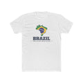 Brazil Porto Alegre South Mission Flag Map shirt in White: flag of Brazil in the outline of Brazil with navy lettering, front view