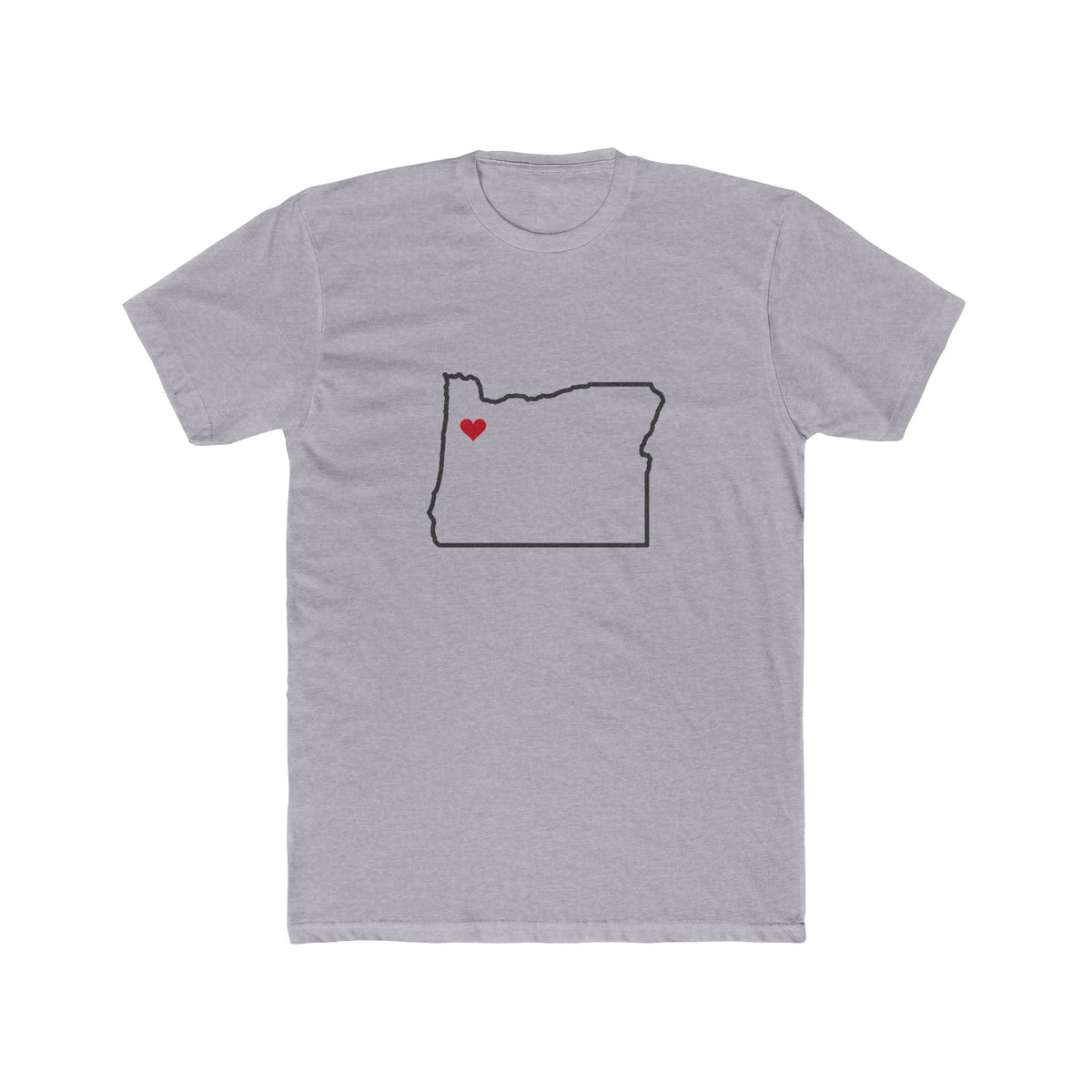 Oregon Salem Mission Heart Map shirt in Heather Grey: Oregon outline with a red heart, front view