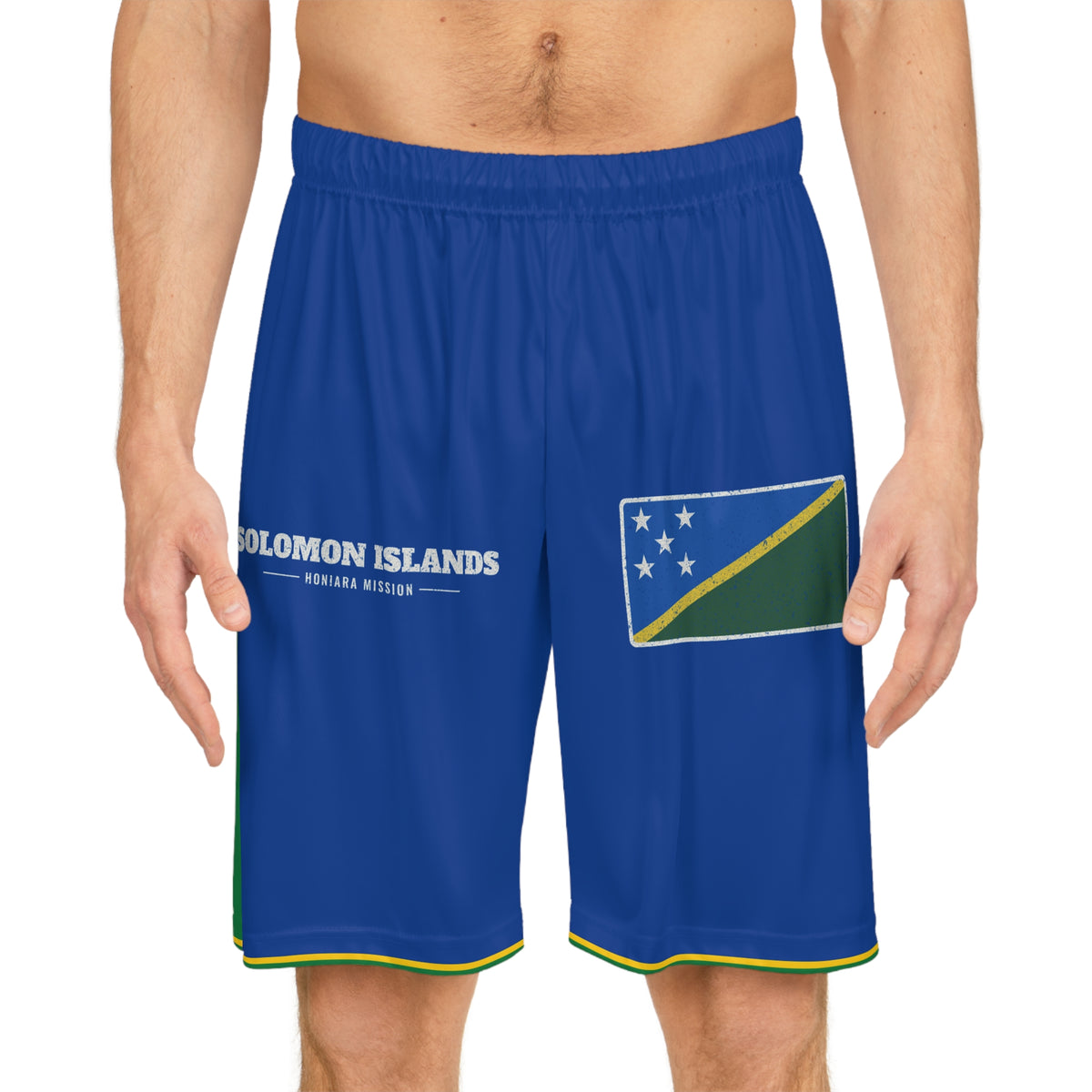Solomon Islands Honiara Mission Basketball Shorts, worn, front view