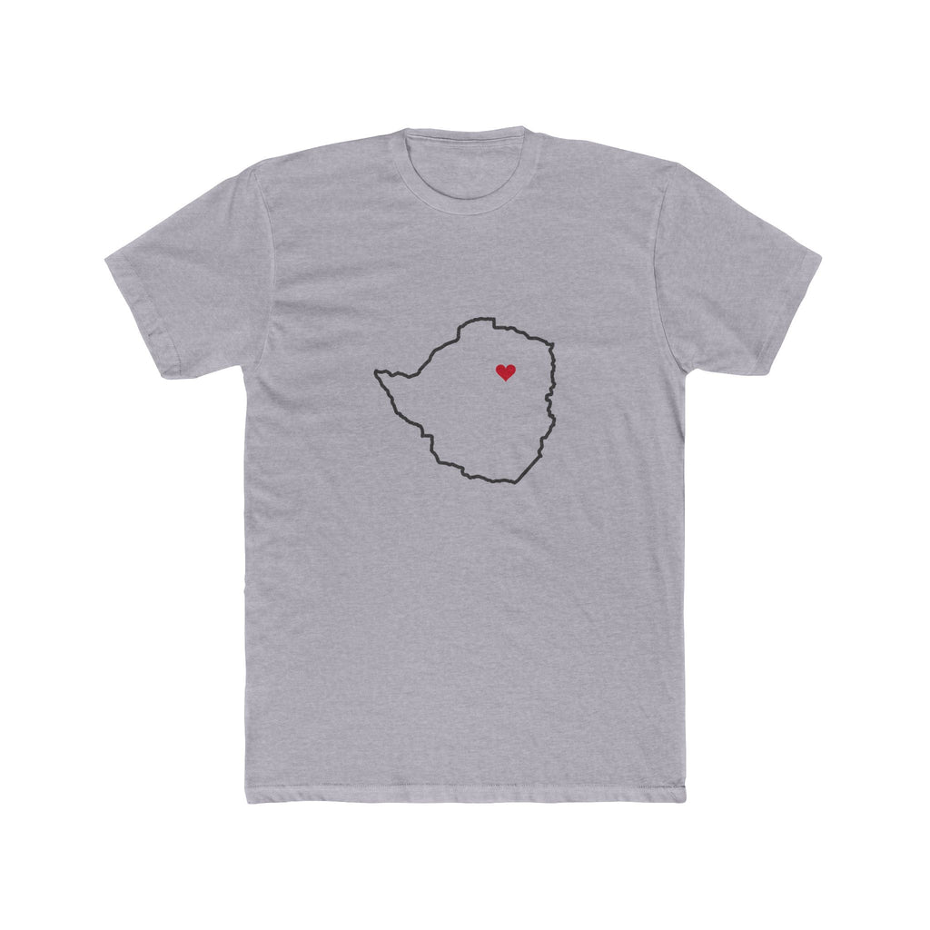 Zimbabwe Harare West Mission Heart Map shirt in Heather Grey: Zimbabwe outline with a red heart, front view
