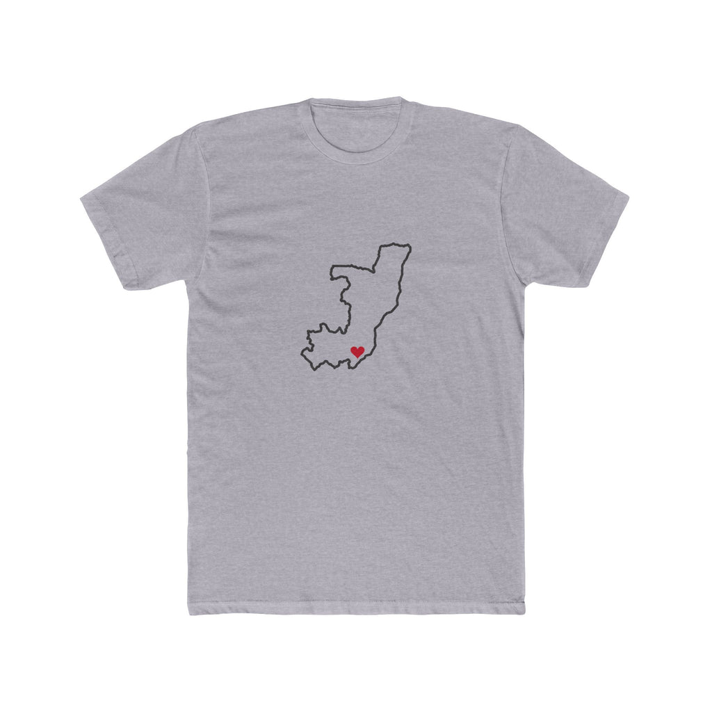 Republic of Congo Brazzaville Mission Heart Map shirt in Heather Grey: Republic of Congo outline with a red heart, front view