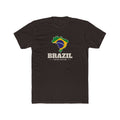 Brazil Santos Mission Flag Map shirt in Dark Chocolate: flag of Brazil in the outline of Brazil with cream lettering, front view