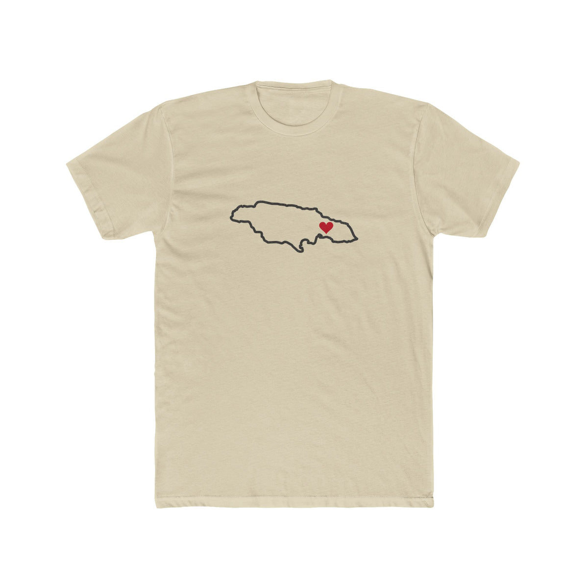 Jamaica Kingston Mission Heart Map shirt in Cream: Jamaica outline with a red heart, front view