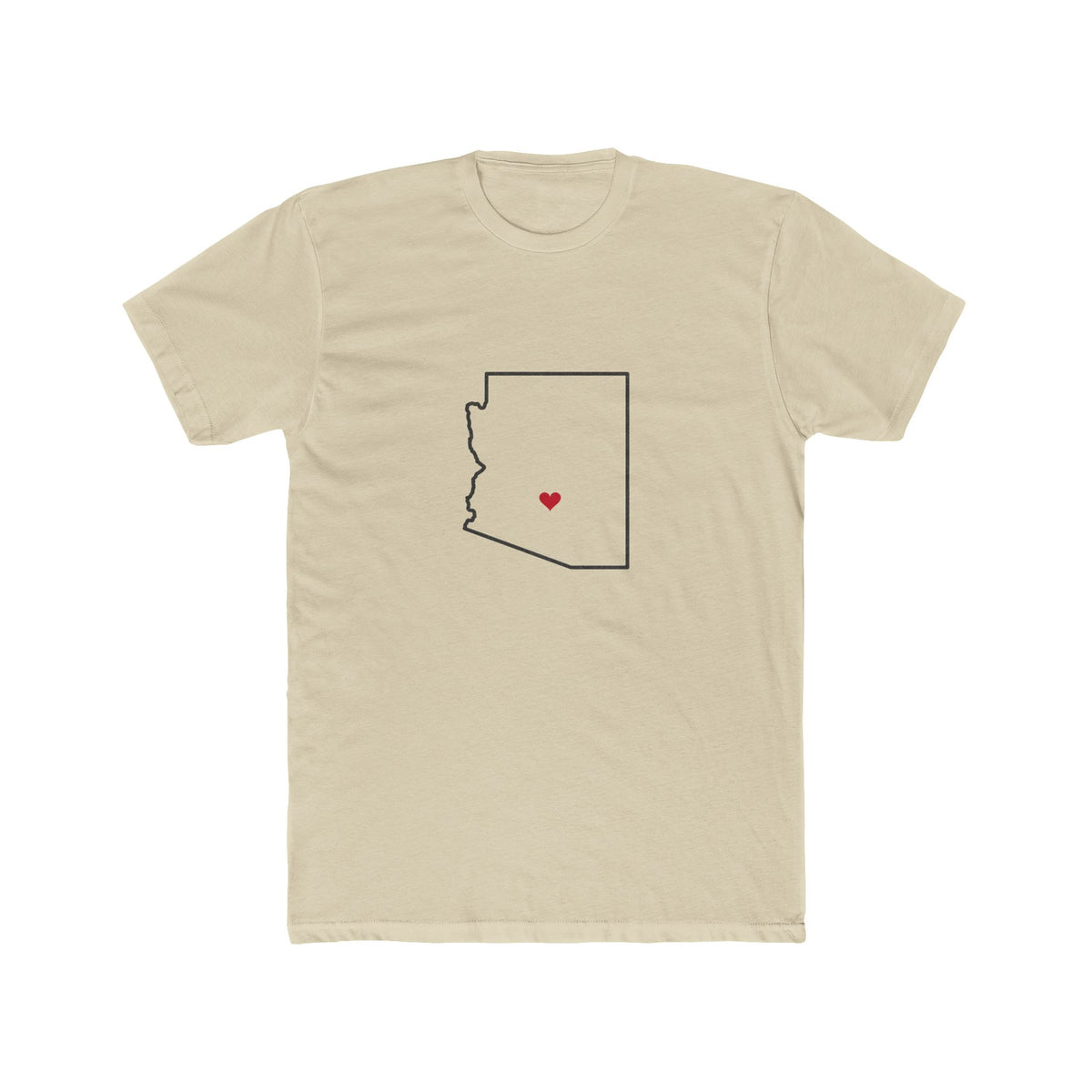 Arizona Gilbert Mission Heart Map shirt in Cream: Arizona outline with a red heart, front view