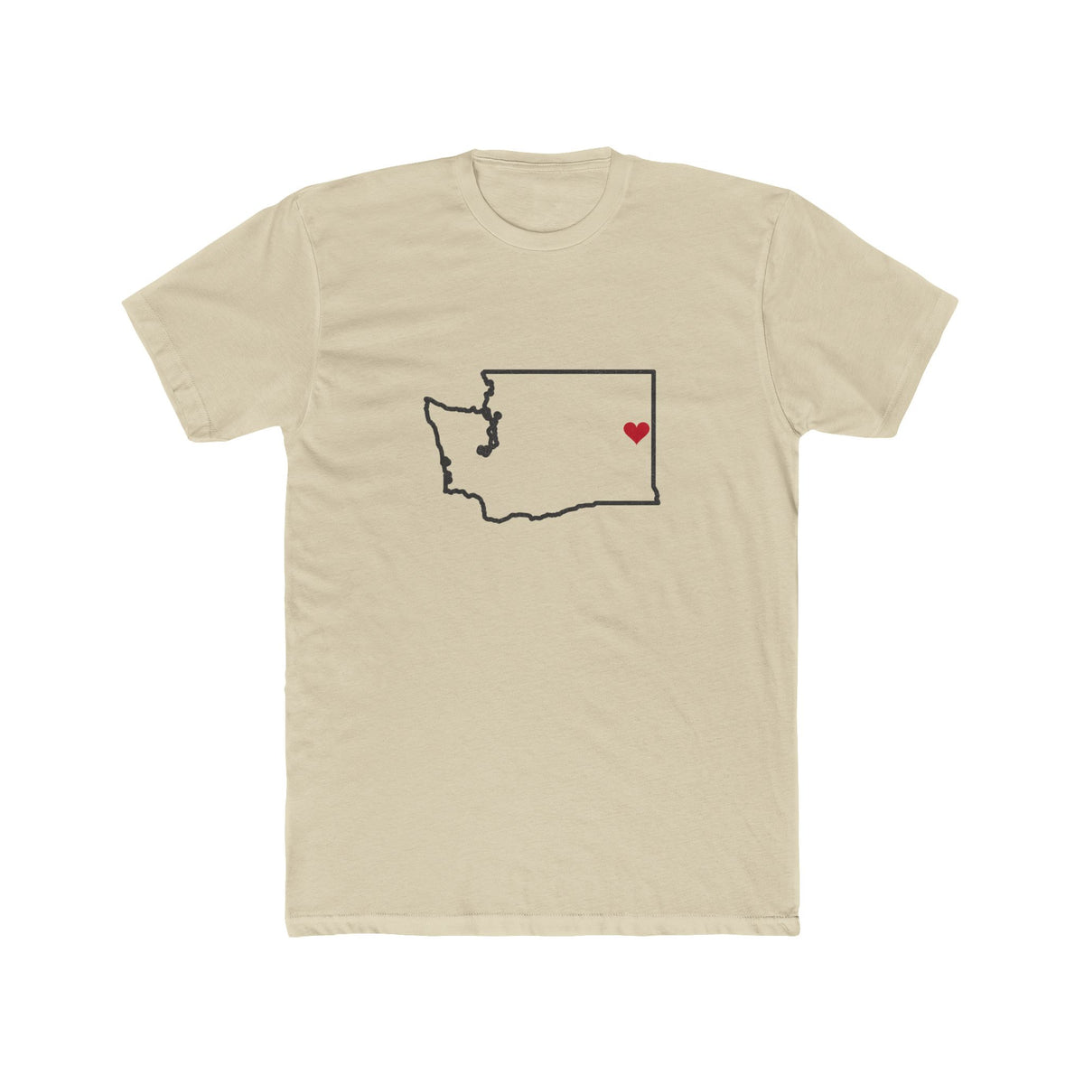 Washington Spokane Mission Heart Map shirt in Cream: Washington outline with a red heart, front view