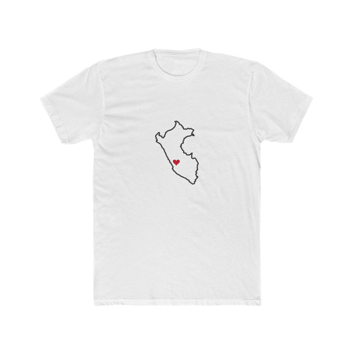 Peru Huancayo Mission Heart Map shirt in White: Peru outline with a red heart, front view