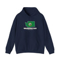 Washington Yakima Mission Flag Map Hoodie in Navy, front view with the flag map and mission name