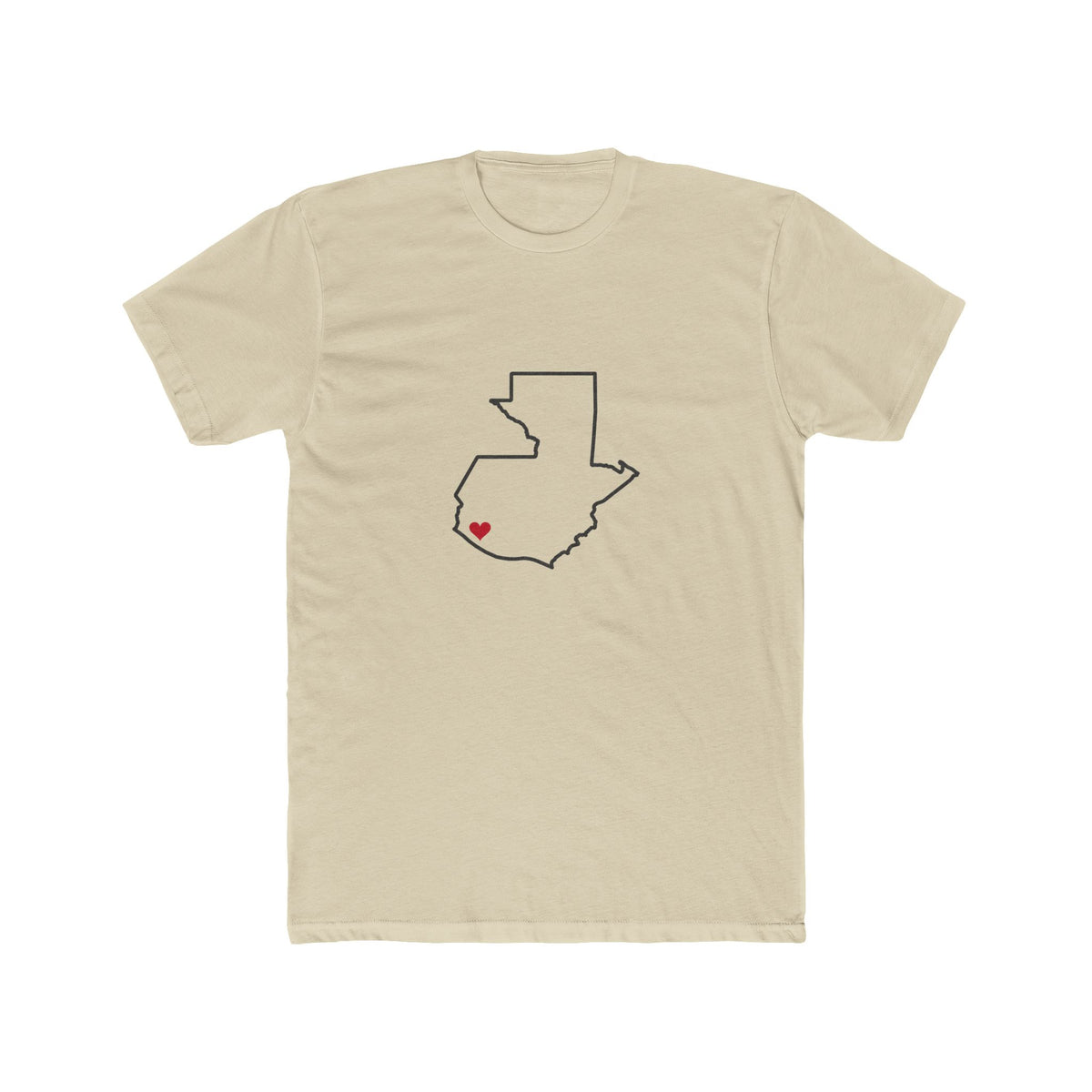 Guatemala Retalhuleu Mission Heart Map shirt in Cream: Guatemala outline with a red heart, front view