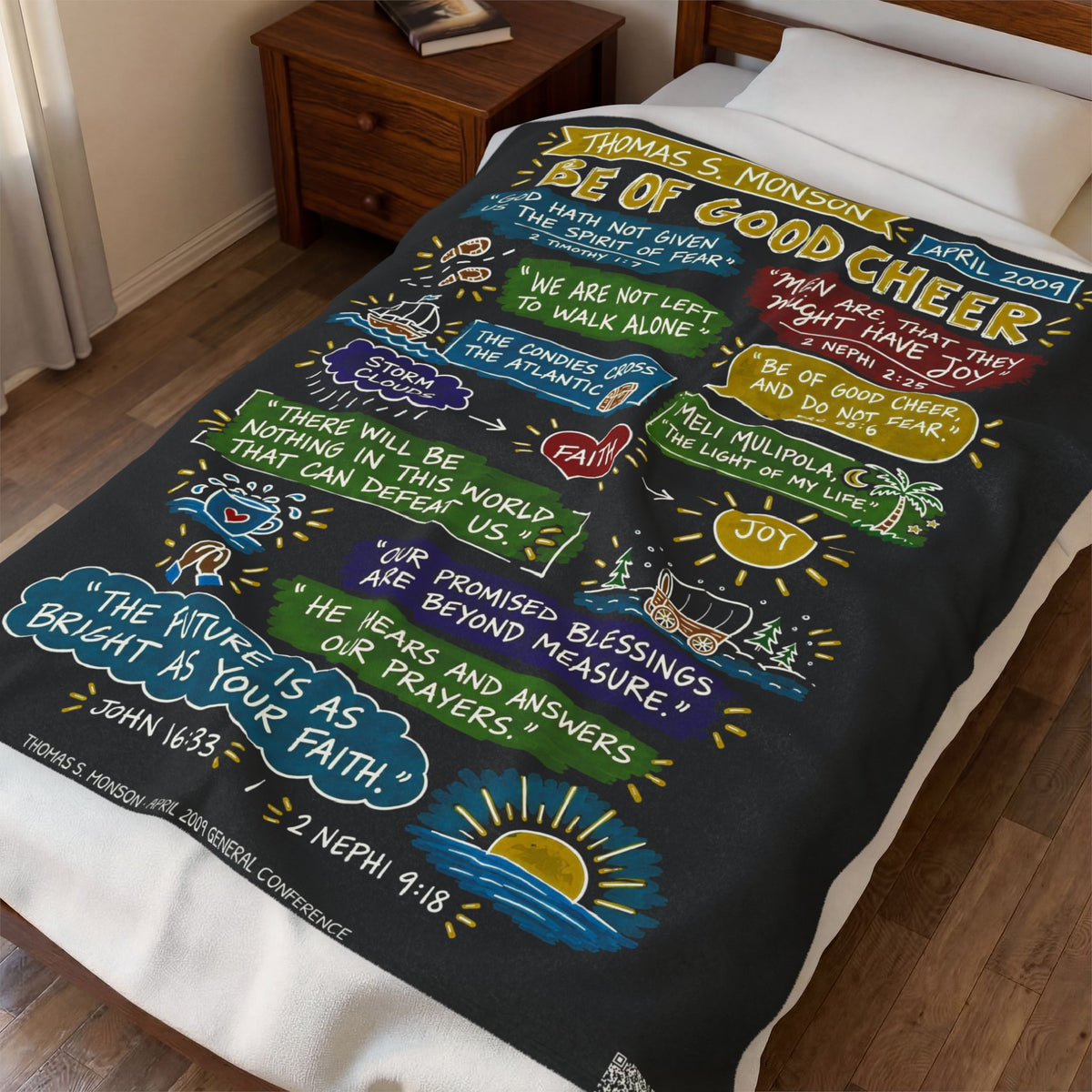 Be of Good Cheer Sketch Note Plush Blanket — Thomas S. Monson