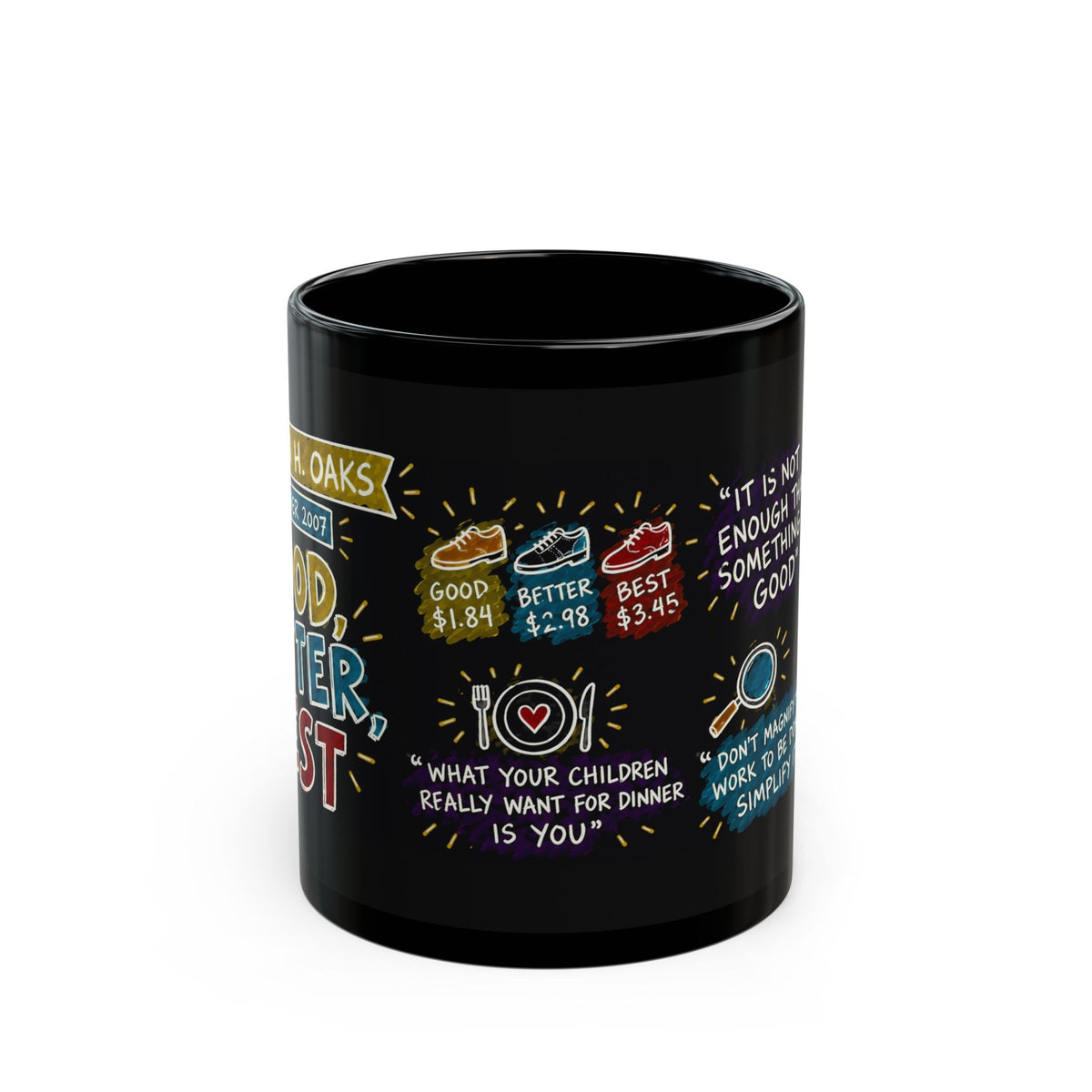 Good, Better, Best Sketch Note Black Mug — Dallin H. Oaks