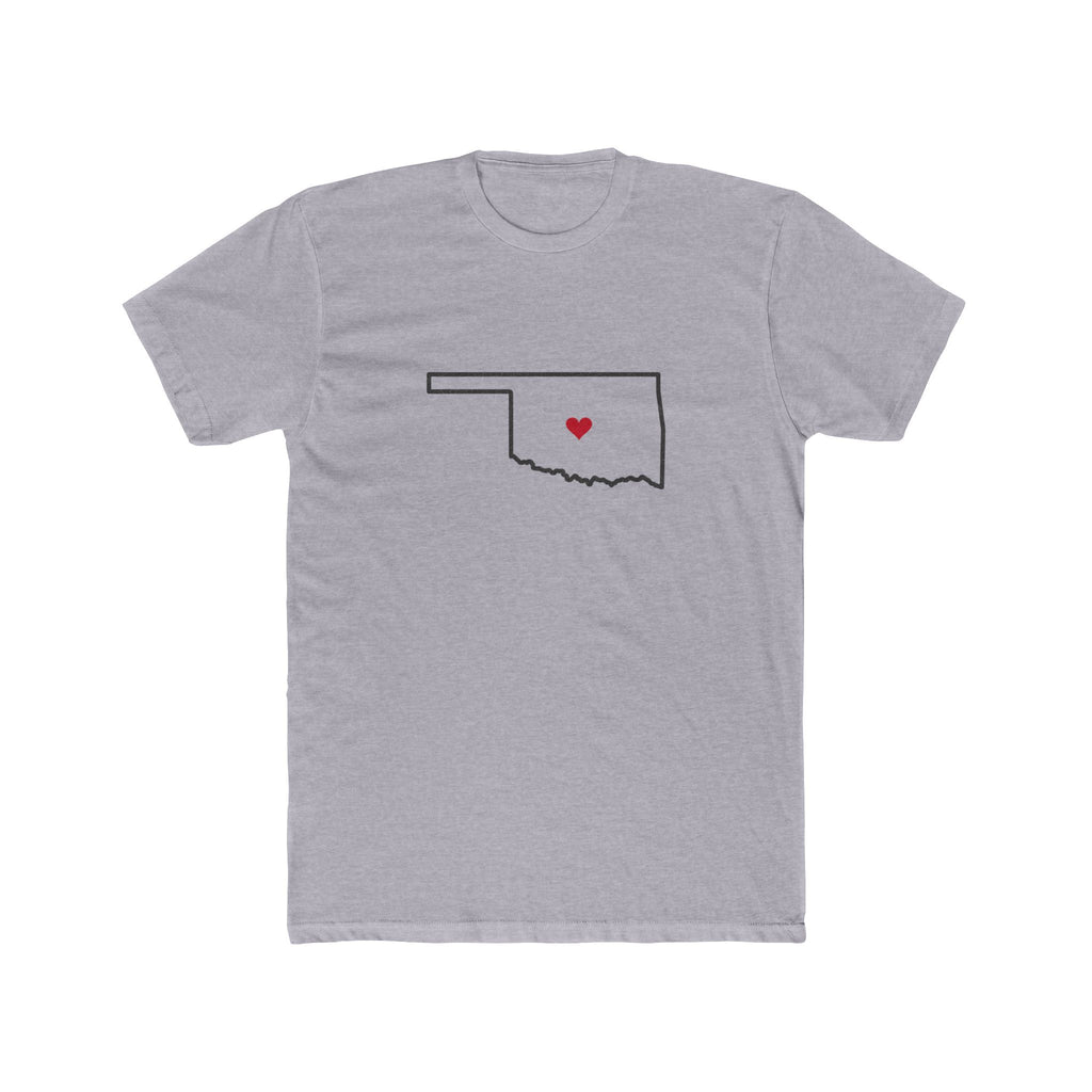 Oklahoma Oklahoma City Mission Heart Map shirt in Heather Grey: Oklahoma outline with a red heart, front view