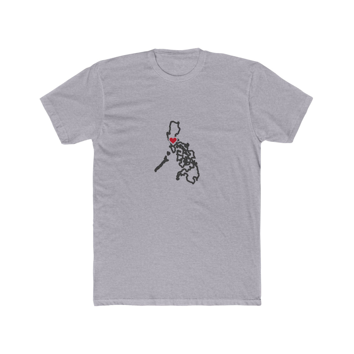 Philippines Quezon City North Mission Heart Map shirt in Heather Grey: Philippines outline with a red heart, front view