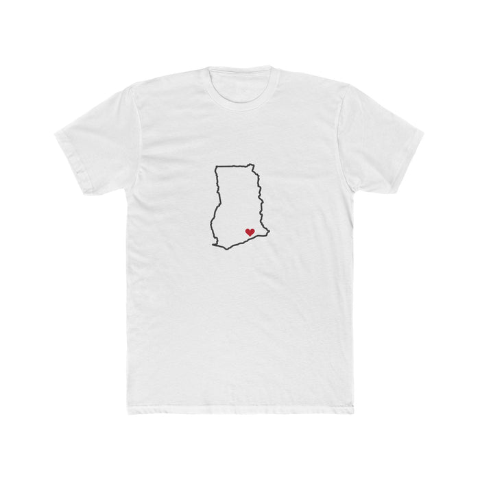Ghana Accra East Mission Heart Map shirt in White: Ghana outline with a red heart, front view