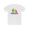 Senegal Dakar Mission Flag Map shirt in White: flag of Senegal in the outline of Senegal with navy lettering, front view