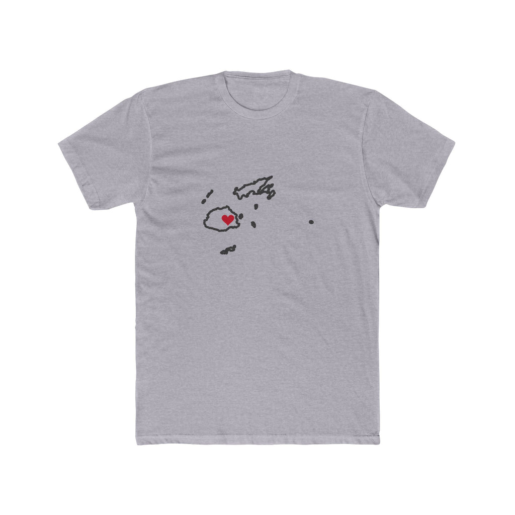 Fiji Suva Mission Heart Map shirt in Heather Grey: Fiji outline with a red heart, front view