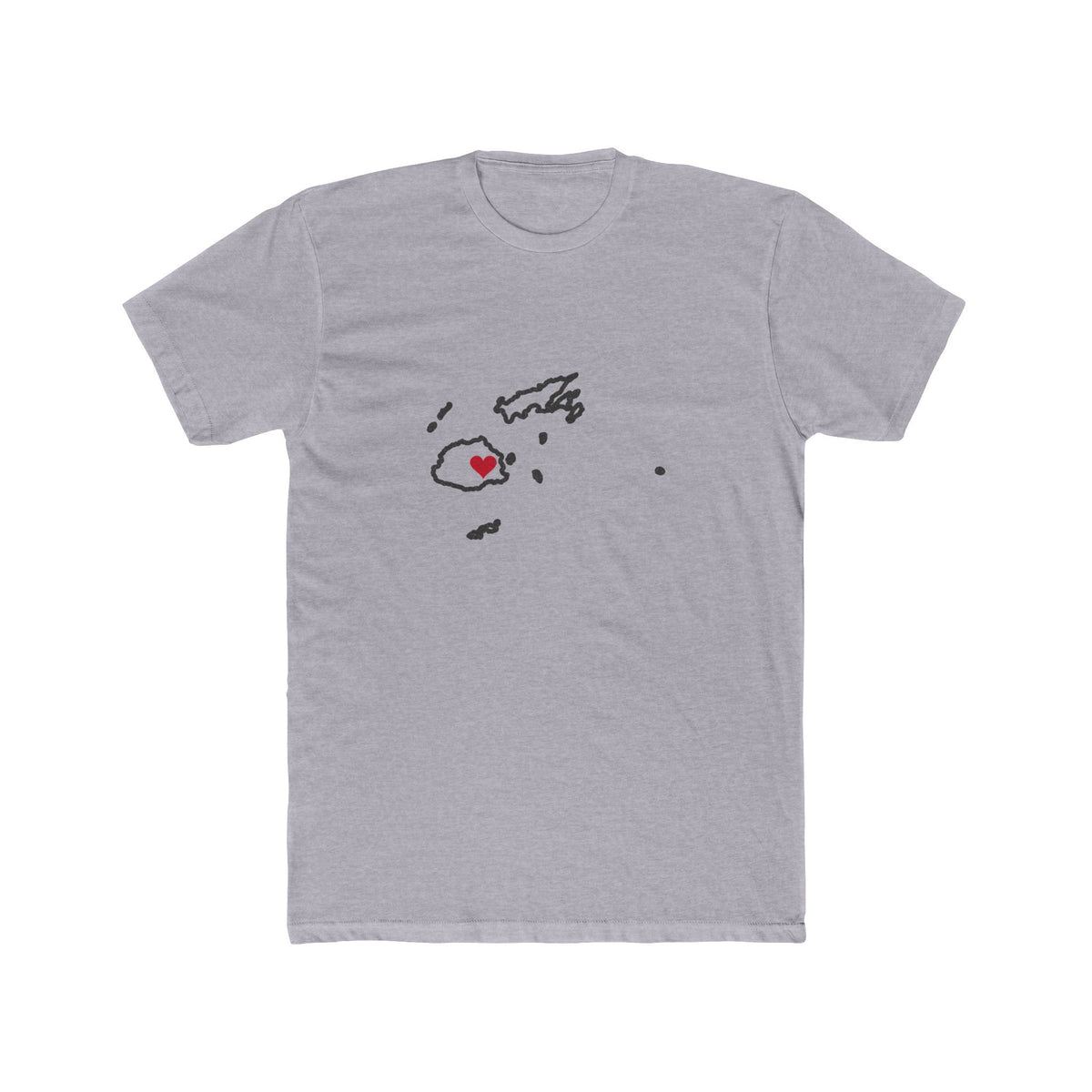 Fiji Suva Mission Heart Map shirt in Heather Grey: Fiji outline with a red heart, front view