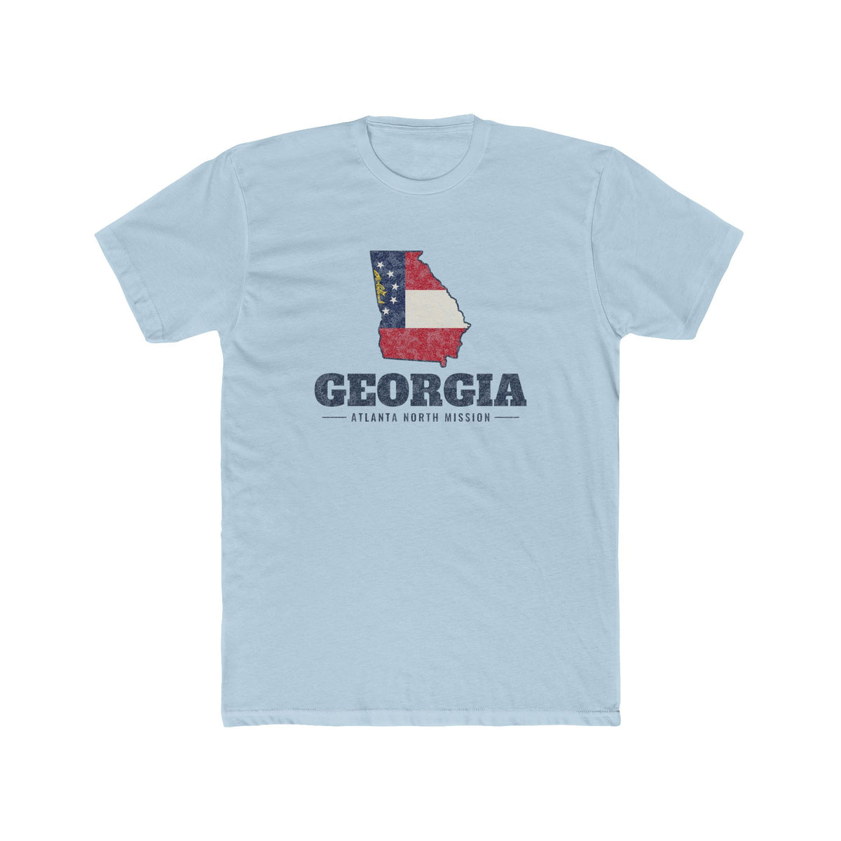 Georgia Atlanta North Mission Flag Map shirt in Desert Pink: Georgia state flag in the outline of Georgia with navy lettering, front view