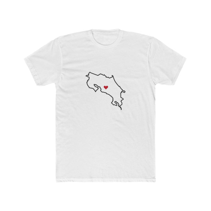 Costa Rica San Jose West Mission Heart Map shirt in White: Costa Rica outline with a red heart, front view