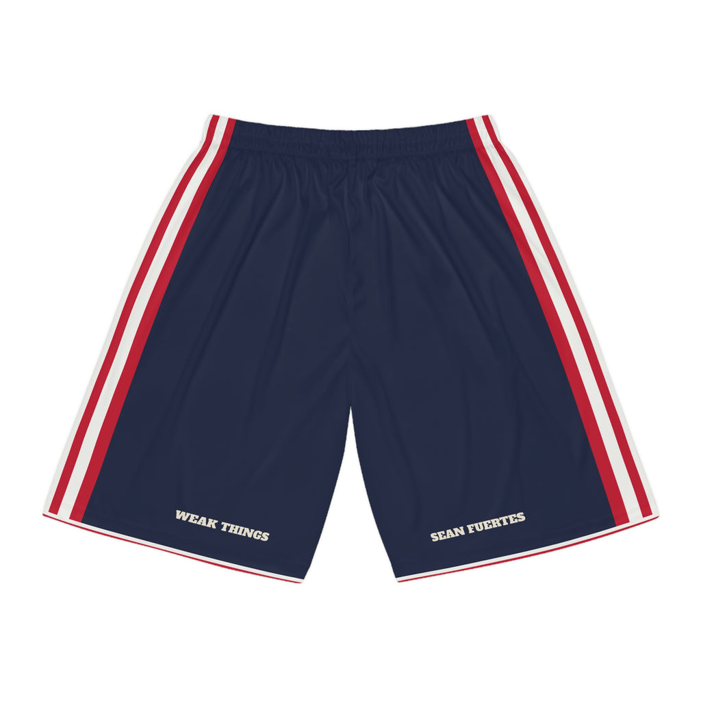 Dominican Republic Santo Domingo North Mission Basketball Shorts, back view with WEAK THINGS and SEAN FUERTES on the legs
