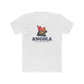 Angola Luanda North Mission Flag Map shirt in White: flag of Angola in the outline of Angola with navy lettering, front view