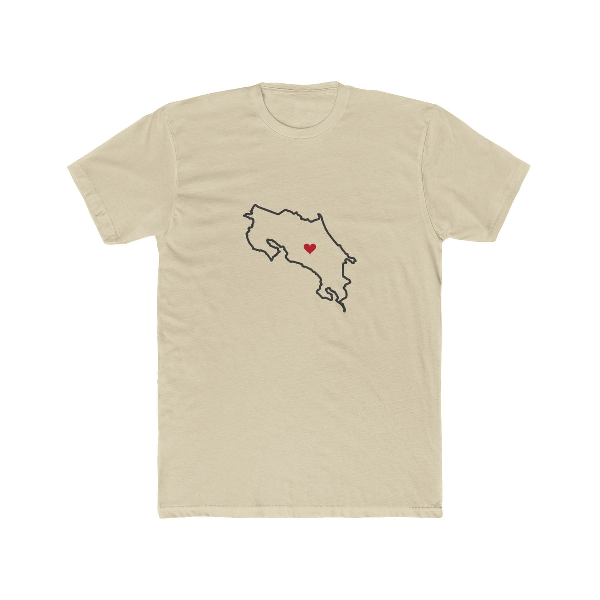 Costa Rica San Jose East Mission Heart Map shirt in Cream: Costa Rica outline with a red heart, front view