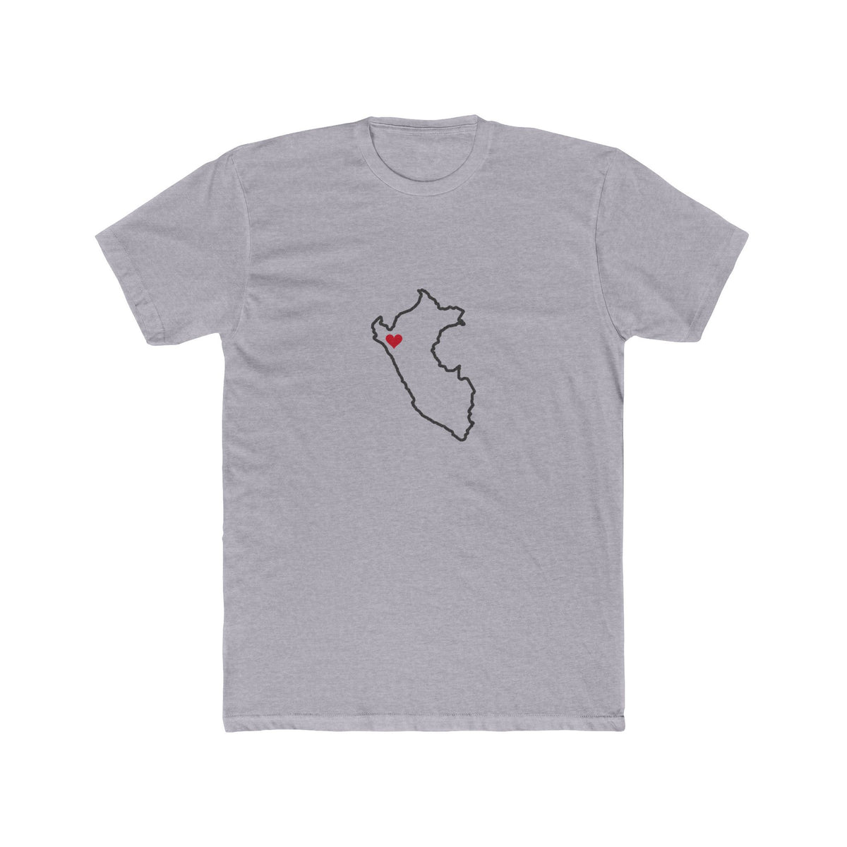 Peru Chiclayo Mission Heart Map shirt in Heather Grey: Peru outline with a red heart, front view