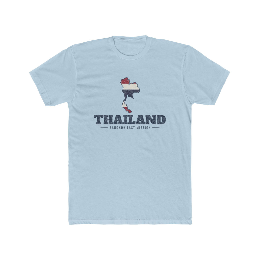 Thailand Bangkok East Mission Flag Map shirt in Desert Pink: flag of Thailand in the outline of Thailand with navy lettering, front view