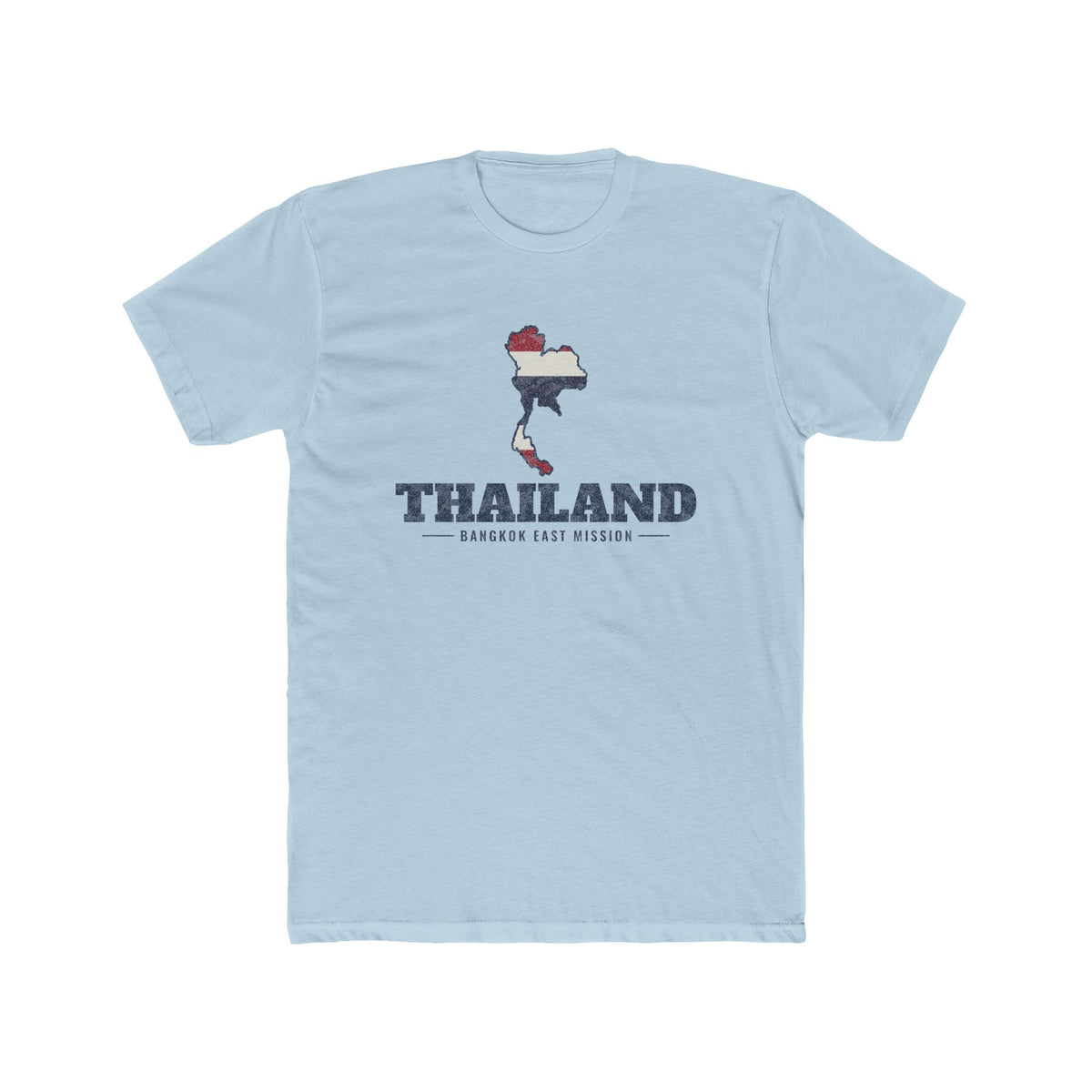 Thailand Bangkok East Mission Flag Map shirt in Desert Pink: flag of Thailand in the outline of Thailand with navy lettering, front view